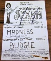 SAXON MADNESS BUDGIE RARE CONCERTS HANDBILL-FLYER JUNE 1980 TORQUAY TOWN HALL UK