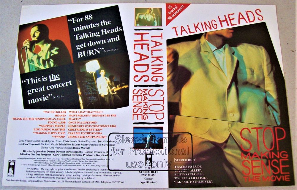 TALKING HEADS U.K. RECORD COMPANY PROMO SLEEVE SAMPLE FOR THE VIDEO 'STOP M