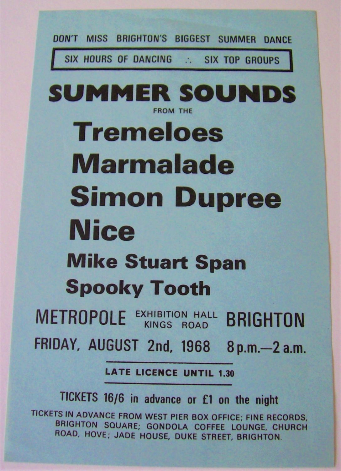 THE NICE TREMELOES MARMALADE SIMON DUPREE SPOOKY TOOTH SUMMER SOUNDS CONCER