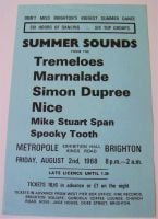 THE NICE TREMELOES MARMALADE SIMON DUPREE SPOOKY TOOTH SUMMER SOUNDS CONCERT HANDBILL FRIDAY 2nd AUGUST 1968 THE METROPOLE BRIGHTON U.K.