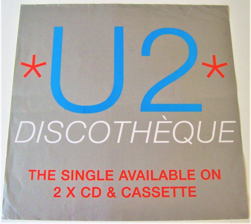 U2 U.K. RECORD COMPANY PROMO SHOP WINDOW POSTER FOR THE SINGLE 'DISCOTHEQUE