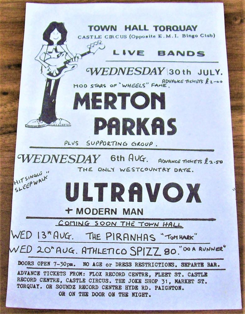 ULTRAVOX M/PARKAS PIRANHAS ATHLETICO SPIZZ RARE CONCERTS FLYER TORQUAY U.K.