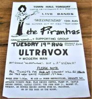 ULTRAVOX THE PIRANHAS RARE CONCERTS HANDBILL-FLYER AUGUST 1980 TORQUAY TOWN HALL