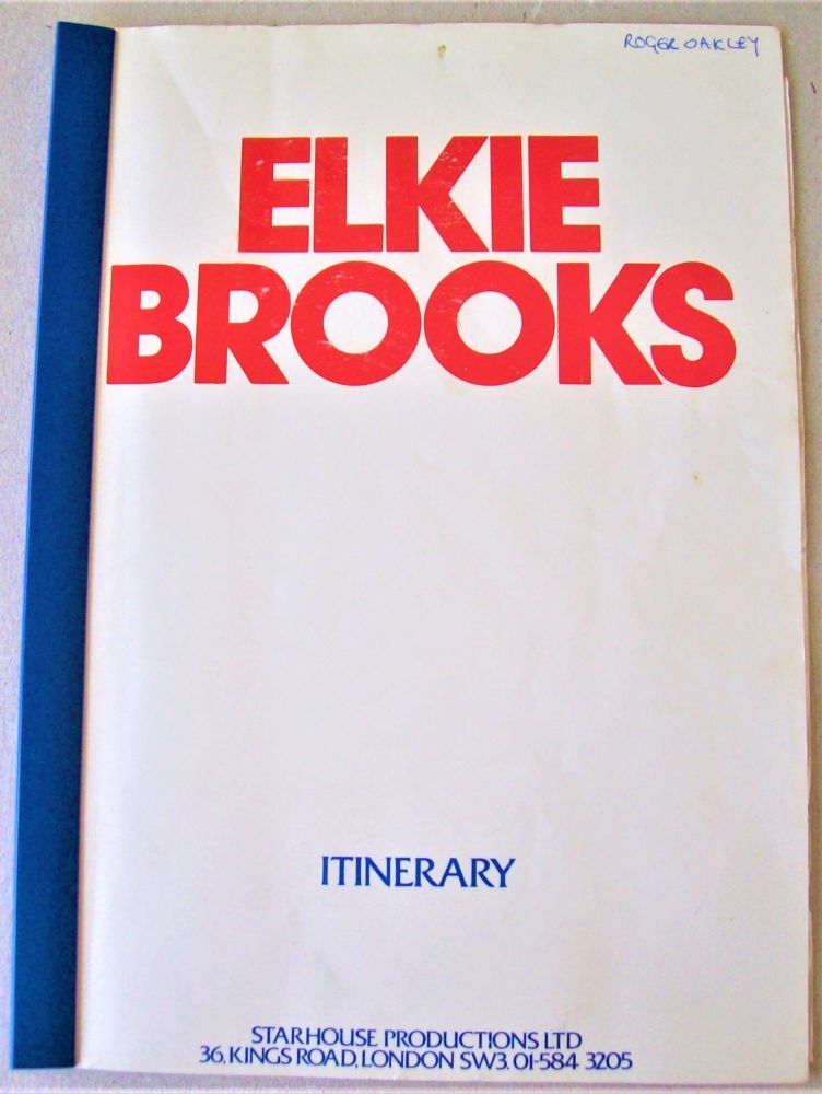 ELKIE BROOKS RARE SEPTEMBER TOUR OF GERMANY AND UK 1977 ROAD CREW ITINERARY