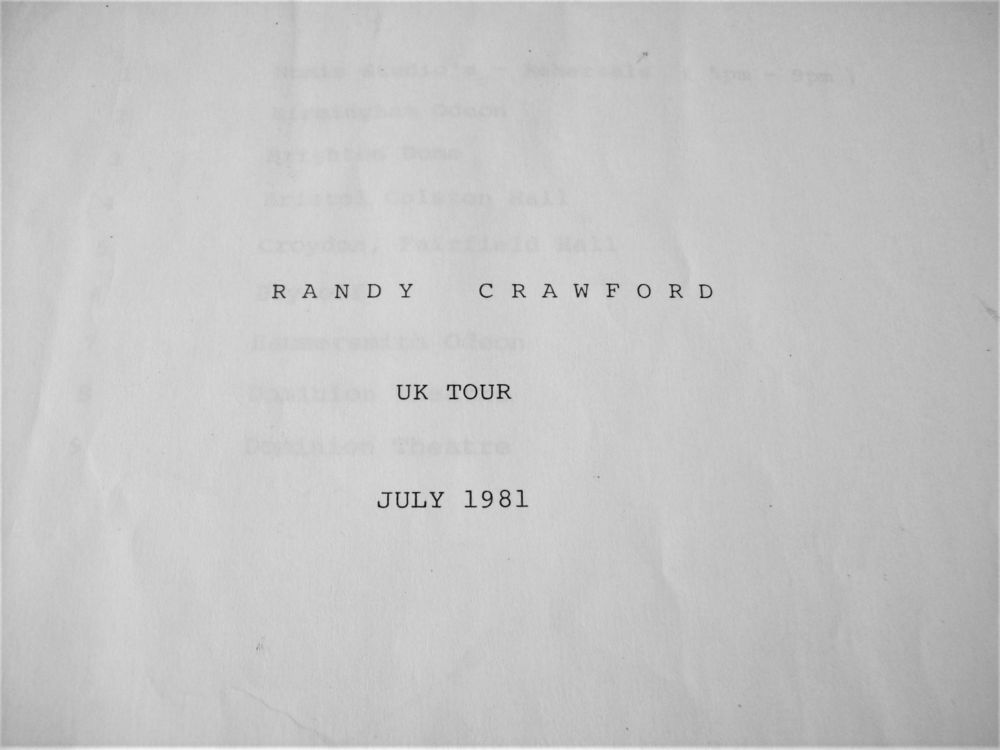 RANDY CRAWFORD ABSOLUTELY STUNNING RARE U.K. TOUR 1981 ROAD CREW ISSUE ITIN