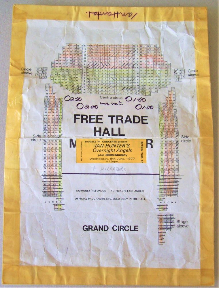MOTT IAN HUNTER THE VIBRATORS UK CONCERT SEATING MAP & TICKET WEDS 8th JUNE