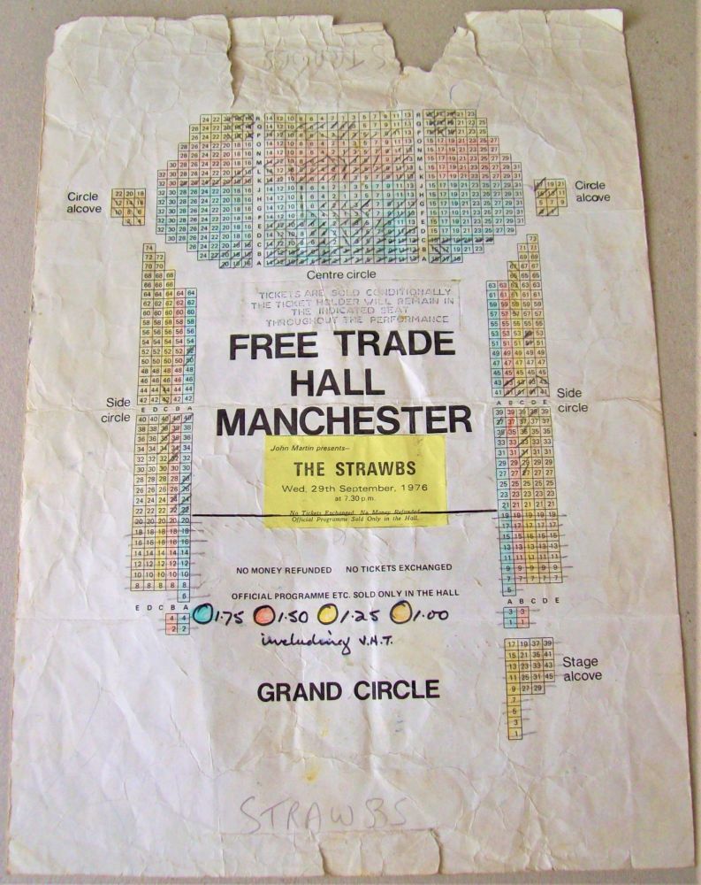 THE STRAWBS CONCERT SEATING MAP WED 29th SEPT 1976 MANCHESTER FREE TARDE HA