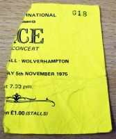 ACE CONCERT TICKET WEDNESDAY 5th NOVEMBER 1975 CIVIC HALL WOLVERHAMPTON CIVIC 