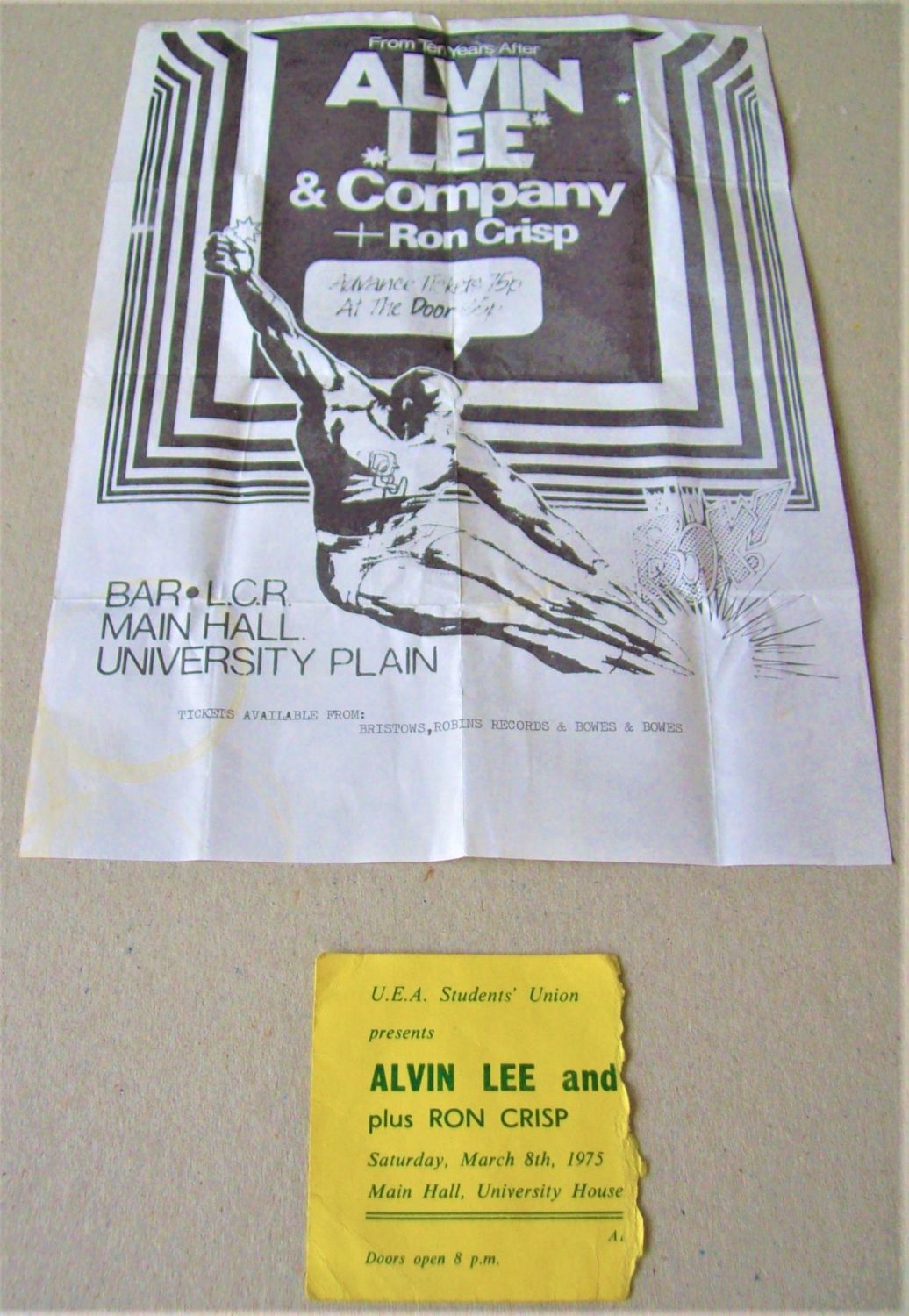 ALVIN LEE & COMPANY CONCERT TICKET & HANDBILL SAT 8th MARCH 1975 UAE NORWIC