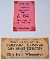 CARAVAN CONCERT TICKET AND ADVERT MONDAY 12th JULY 1971 WOLVERHAMPTON CIVIC HALL