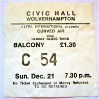 CURVED AIR CLIMAX BLUES BAND CONCERT TICKET SUN 21st DEC 1975 WOLVERHAMPTON UK 