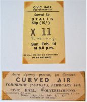 CURVED AIR CONCERT TICKET AND ADVERT SUN 14th FEB 1971 WOLVERHAMPTON CIVIC HALL