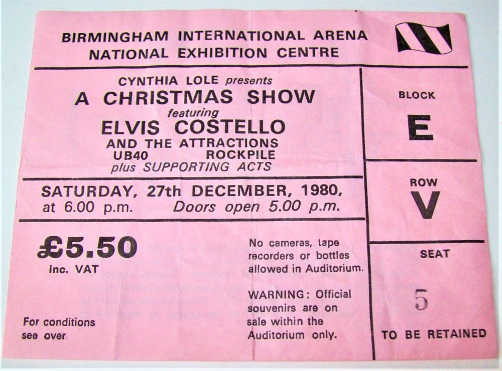 ELVIS COSTELLO UB40 ROCKPILE CONCERT TICKET FOR SAT 27th DEC 1980 NEC BIRMI