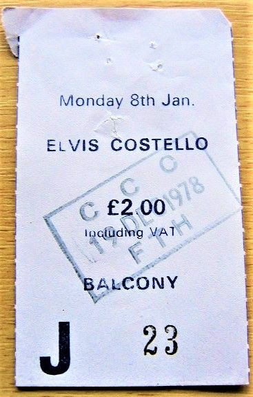 ELVIS COSTELLO RARE CONCERT TICKET STUB FOR MONDAY 8th JANUARY MANCHESTER 1