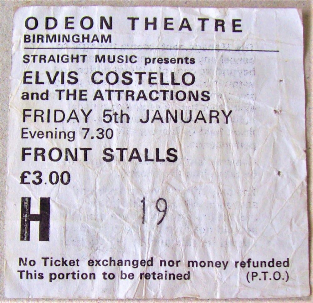ELVIS COSTELLO RARE CONCERT TICKET 5th JANUARY 1979 BIRMINGHAM ODEON THEATR