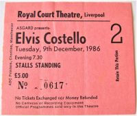 ELVIS COSTELLO RARE CONCERT TICKET 9th DECEMBER 1986 ROYAL COURT LIVERPOOL U.K.
