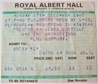 ELVIS COSTELLO RARE CONCERT TICKET MONDAY 27th DECEMBER 1982 ROYAL ALBERT HALL