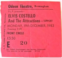 ELVIS COSTELLO RARE CONCERT TICKET MONDAY 19th DECEMBER 1983 BIRMINGHAM ODEON