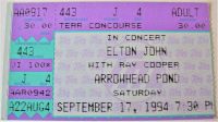 ELTON JOHN RARE CONCERT TICKET SAT 17th SEPT ARROWHEAD POND ANAHEIM U.S.A. 1994 