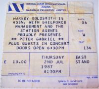 GENESIS PETER GABRIEL CONCERT TICKET THURSDAY 2nd JULY 1987 BIRMINGHAM N.E.C. 
