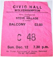 GONG STEVE HILLAGE CONCERT TICKET SUNDAY 12th DECEMBER 1976 WOLVERHAMPTON CIVIC 