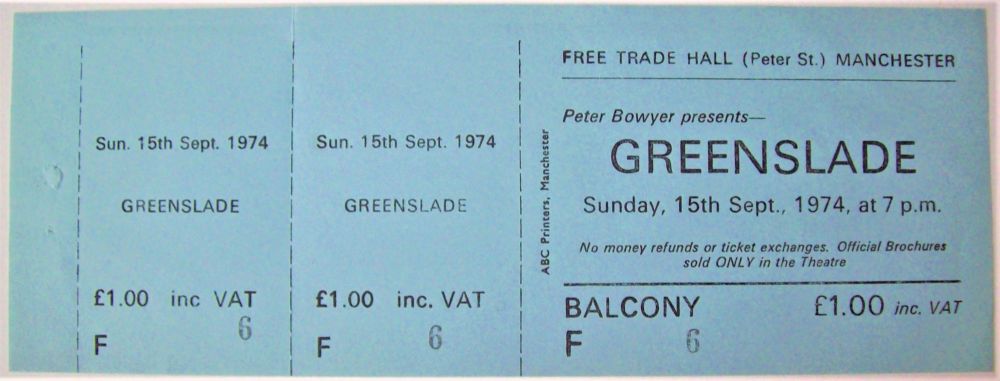GREENSLADE FABULOUS UNUSED CONCERT TICKET SUNDAY 15th SEPTEMBER MANCHESTER 