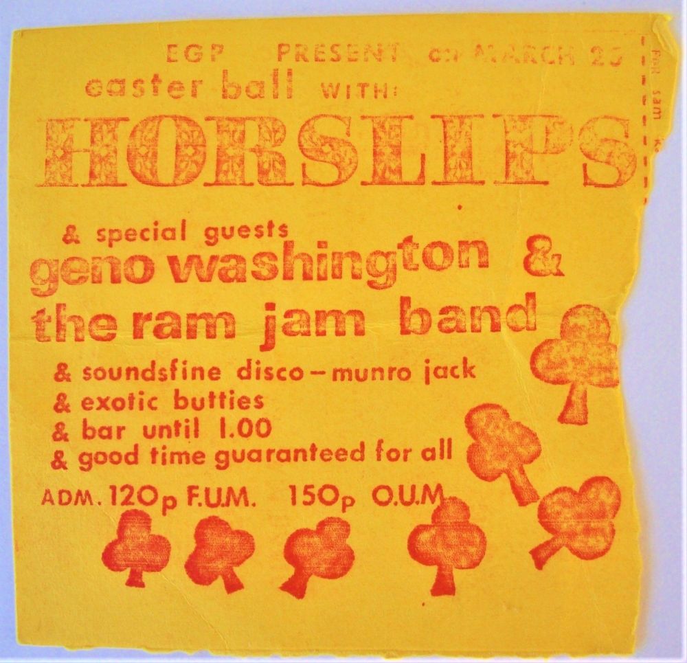 HORSLIPS GENO WASHINGTON RARE CONCERT TICKET MARCH 20th 1975 WALSALL COLLEG