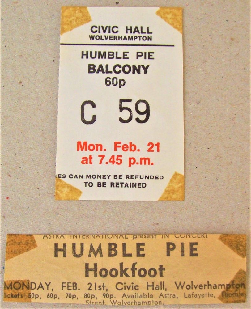HUMBLE PIE CONCERT TICKET AND ADVERT MON 21st FEB 1972 WOLVERHAMPTON CIVIC 