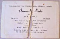 JACK BRUCE PALADIN TRAPEZE CONCERT TICKET FRI 21st JAN 1972 WOLVERHAMPTON CIVIC