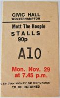 MOTT THE HOOPLE CONCERT TICKET MONDAY 29th NOV 1971 CIVIC HALL WOLVERHAMPTON UK