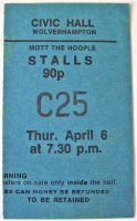 MOTT THE HOOPLE CONCERT TICKET THURSDAY 6th APRIL 1972 CIVIC HALL WOLVERHAMPTON