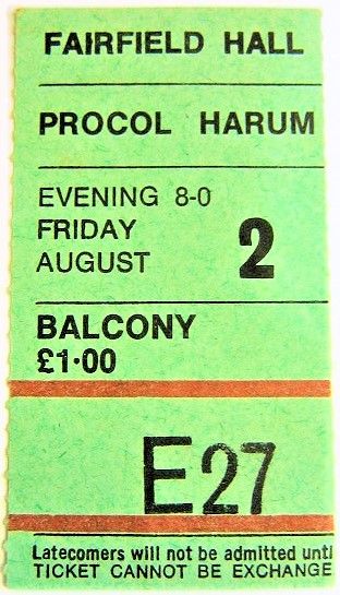 PROCOL HARUM RARE CONCERT TICKET FRIDAY 2nd AUGUST 1974 FAIRFIELD HALL CROY