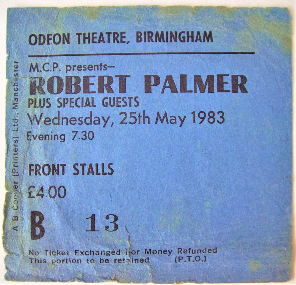 ROBERT PALMER RARE CONCERT TICKET WEDNESDAY 25th MAY 1983 ODEON BIRMINGHAM