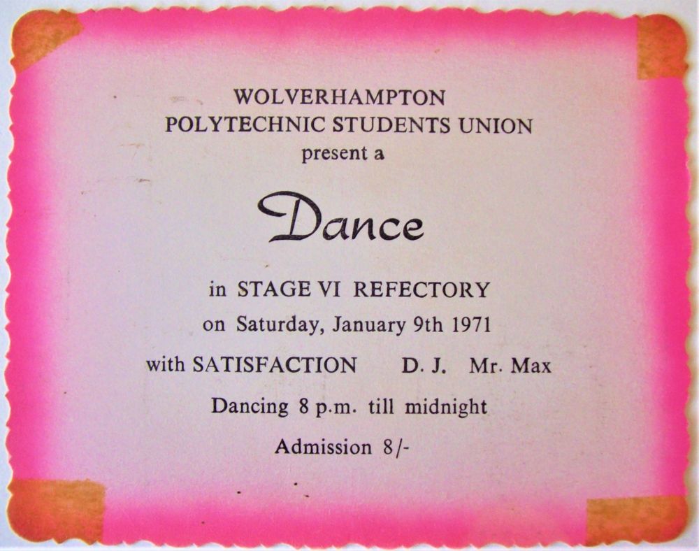 SATISFACTION CONCERT TICKET SATURDAY 9th JANUARY 1971 WOLVERHAMPTON POLYTEC