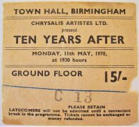 TEN YEARS AFTER RARE CONCERT TICKET MONDAY 11th MAY 1970 TOWN HALL BIRMINGHAM