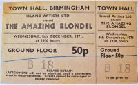 THE AMAZING BLONDEL RARE CONCERT TICKET WEDNESDAY 8th DECEMBER 1971 BIRMINGHAM