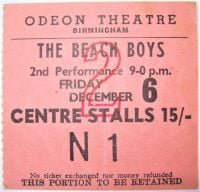 THE BEACH BOYS RARE CONCERT TICKET FRIDAY 6th DECEMBER 1968 ODEON BIRMINGHAM UK