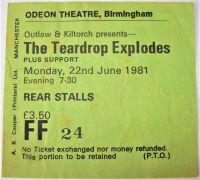 THE TEARDROP EXPLODES (COPE) CONCERT TICKET MONDAY 22nd JUNE 1981 TOWN HALL BIRMINGHAM