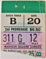 THE ROLLING STONES CONCERT TICKET TUESDAY 25th JULY 1972 MADISON SQUARE GARDEN
