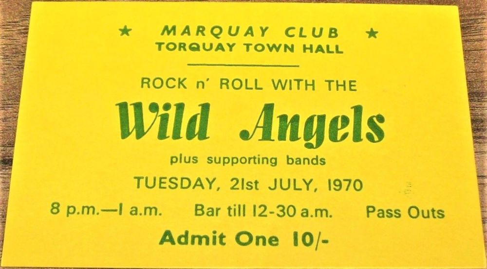 WILD ANGELS RARE CARD CONCERT TICKET TUESDAY 21st JULY 1970 TORQUAY TOWN HA