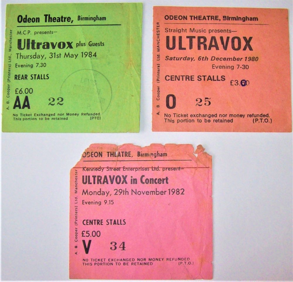 ULTRAVOX SUPERB CONCERT TICKETS X 3 1980-1982-1984 ODEON THEATRE BIRMINGHAM