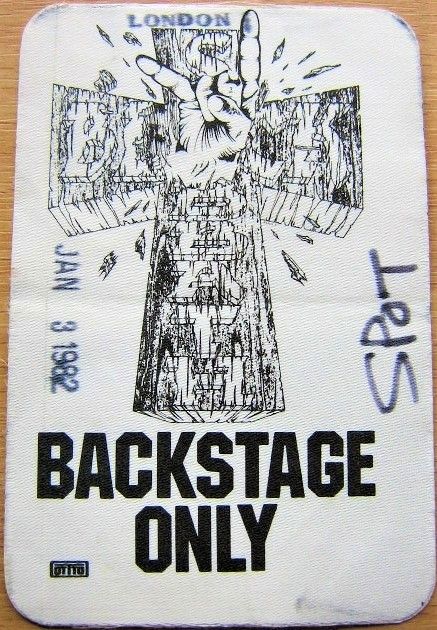 BLACK SABBATH ROAD CREW BACKSTAGE PASS 3rd JANUARY 1982 HAMMERSMITH ODEON U