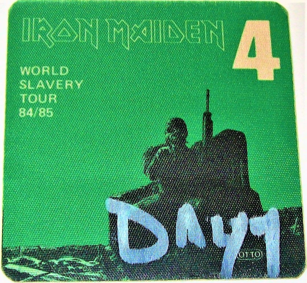 IRON MAIDEN RARE ROAD CREW UNUSED CLOTH PASS FOR 'WORLD SLAVERY TOUR' IN 19