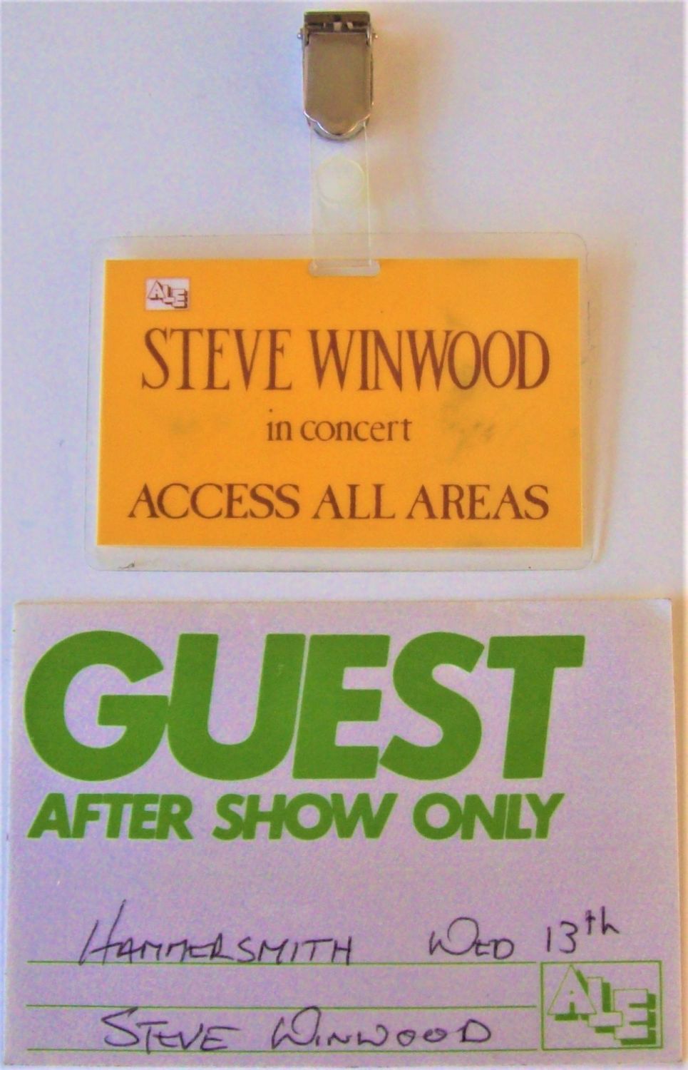 STEVE WINWOOD ROAD CREW ISSUE AAA LAMINATE & GUEST PASS U.K. GIG 13th JULY 