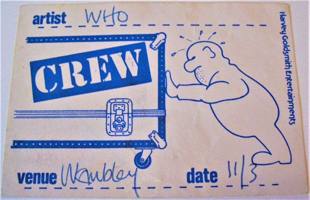 THE WHO ROAD CREW ISSUE CONCERT PASS 11th MARCH 1981 WEMBLEY ARENA LONDON U