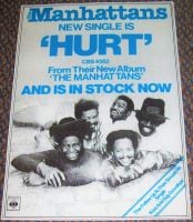 THE MANHATTANS RARE UK RECORD COMPANY PROMO POSTER FOR THE SINGLE 'HURT' IN 1975