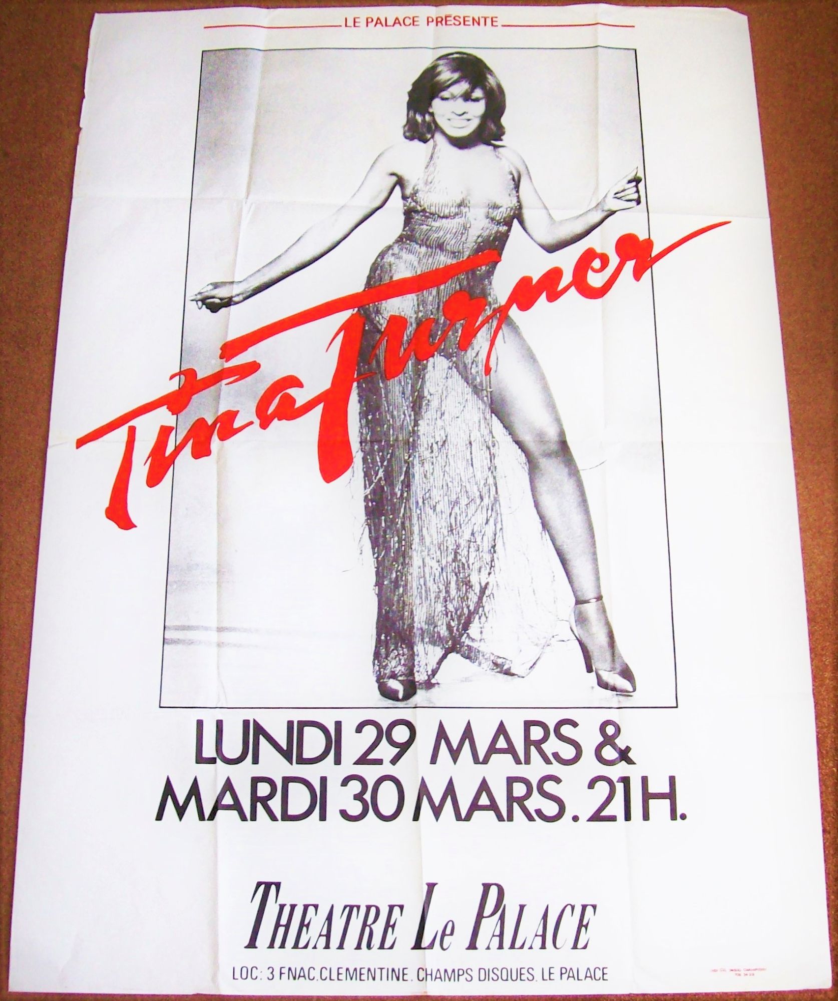TINA TURNER CONCERT POSTER MONDAY & TUESDAY 29th & 30th MARCH 1982 THEATRE 