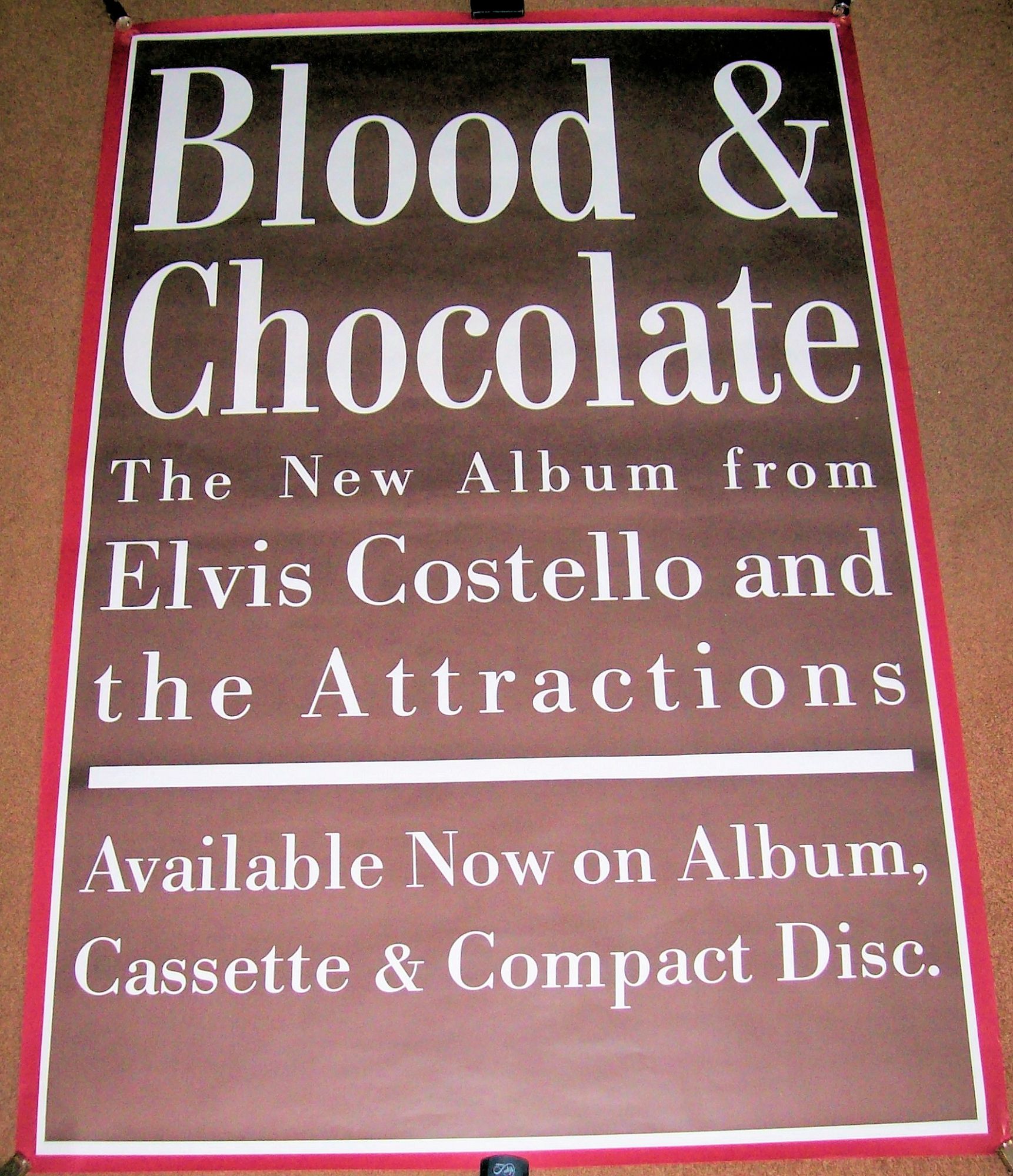 ELVIS COSTELLO U.K. RECORD COMPANY PROMO POSTER 'BLOOD AND CHOCOLATE' ALBUM