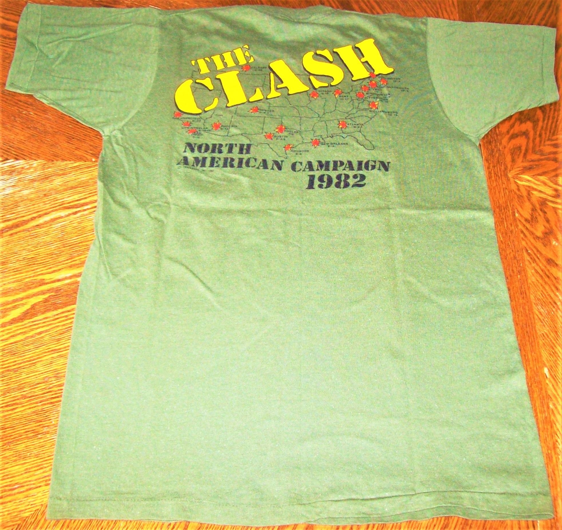 THE CLASH COMBAT KHAKI T-SHIRT 1982 'KNOW YOUR RIGHTS' NORTH AMERICAN TOUR 