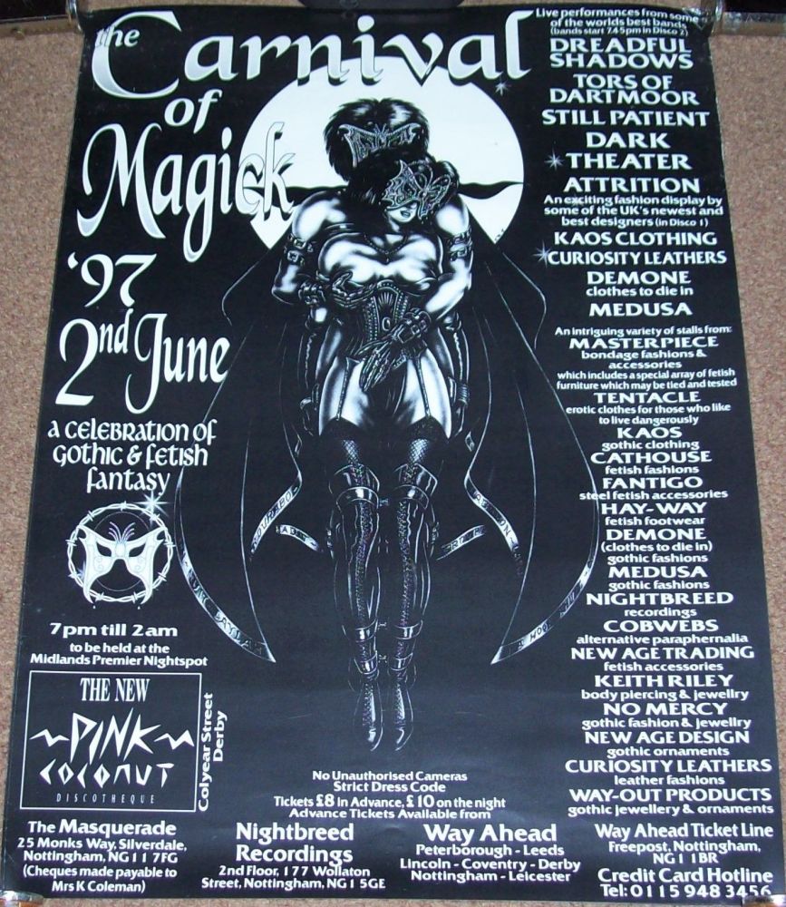 DREADFUL SHADOWS CARNIVAL OF MAGICK EVENT POSTER JUNE 2nd 1997 PINK COCONUT